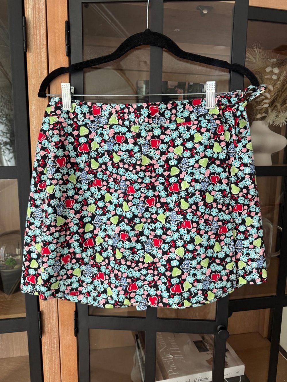 Vintage fruits novelty print skirt wrap tie front skort shorts colorful quirky